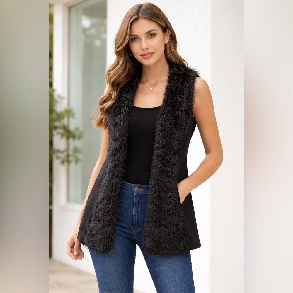 Massimo Black Faux Fur Vest